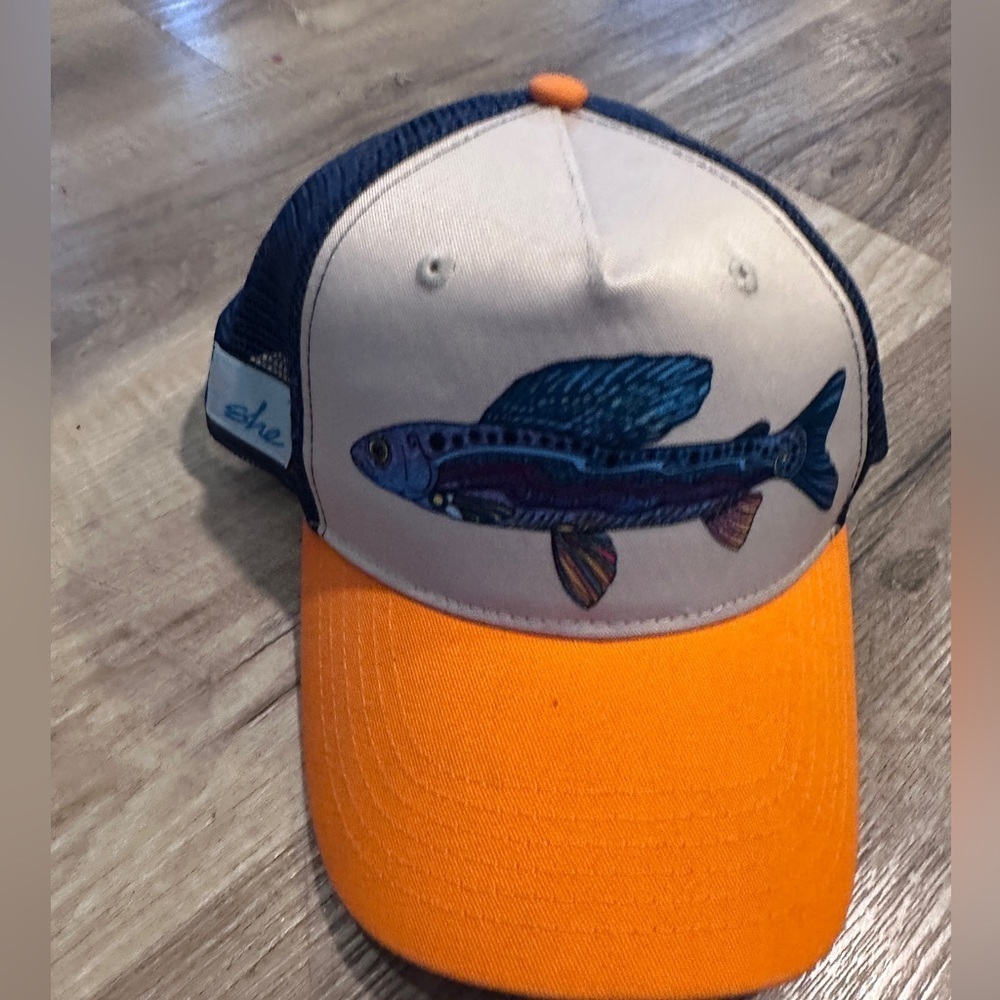 Locale Outdoor Trucker Hat Fish Patch Snapback Navy/Orange Mesh Adjustable Fun